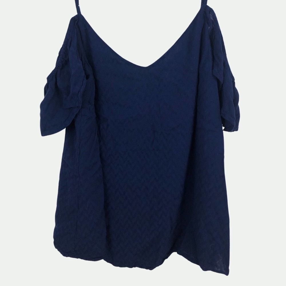 Candies Blouse Large Spaghetti Strap Lightweight Short Sleeve Blue Lined Summer